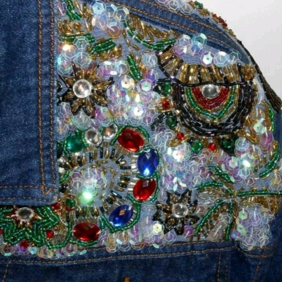 Vintage Sequin Beaded Shoulder Jean Jacket - Picture 3 of 6